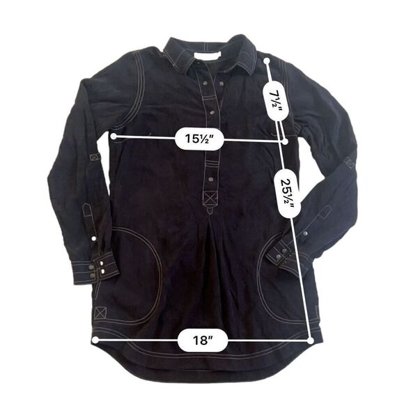 Go Silk Long Sleeve Tunic Popover Blouse Gray Snap Closure Pockets Size S - Picture 5 of 7